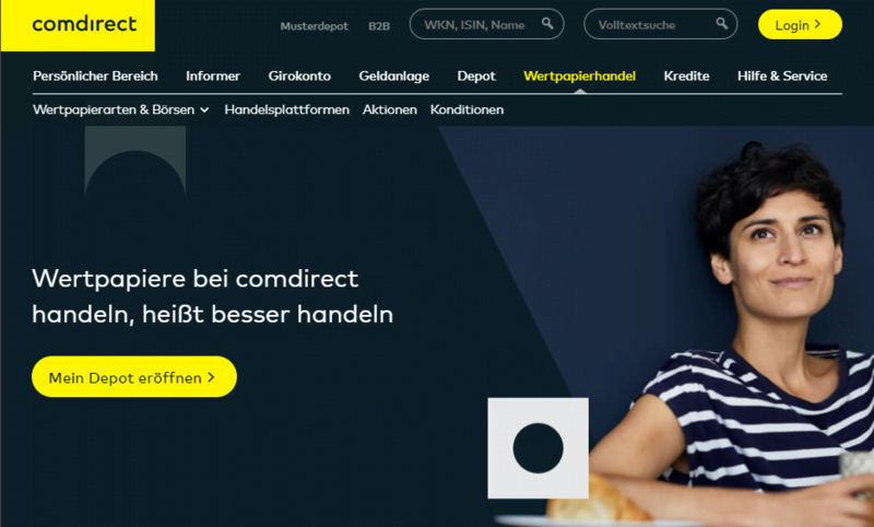 Das ist ein Blick auf die comdirect website