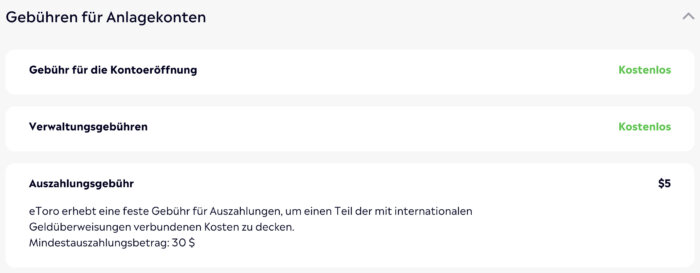 XTB vs eToro: Die Gebühren für die eToro Anlagekonten auf einen Blick